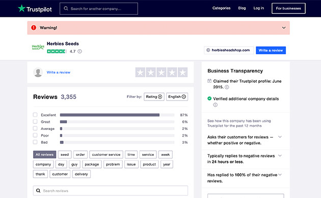 perché herbiesheadshop è stato rimosso da trustpilot?