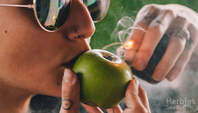 smoking weed out of an apple