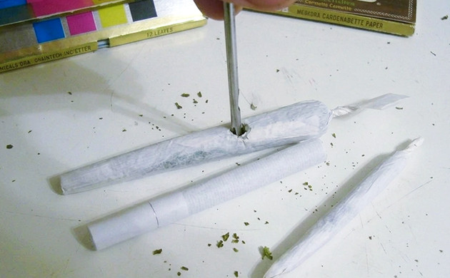 Carefully make a hole in the upper part of a joint cross joint