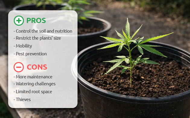 Advantages and Disadvantages of Growing in Pots growing cannabis in pots for and againsts