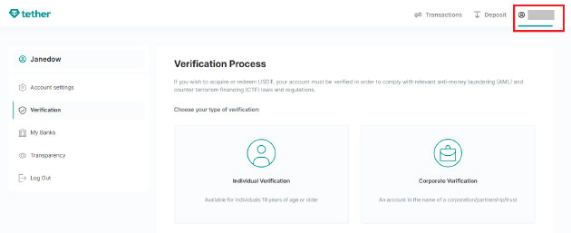 verification usdt account